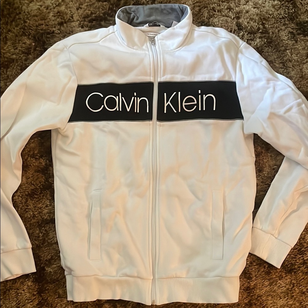 Calvin Klein White Lightweight Shirt Jacket with Logo